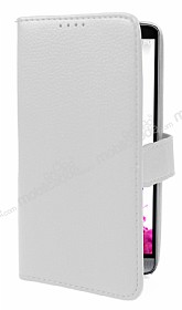 LG G3 Czdanl Yan Kapakl Beyaz Deri Klf