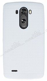 LG G3 Nokta Desenli Mat Beyaz Silikon Klf