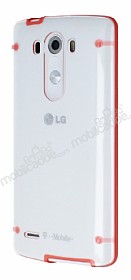 LG G3 Krmz Silikon Kenarl effaf Rubber Klf