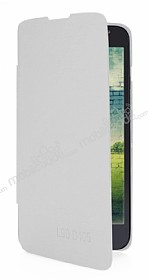 LG L90 nce Yan Kapakl Beyaz Deri Klf
