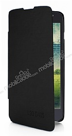 LG L90 nce Yan Kapakl Siyah Deri Klf