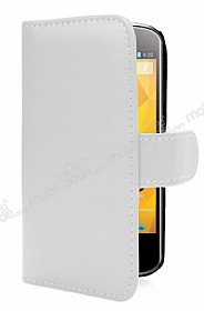 LG Nexus 4 Czdanl Yan Kapakl Beyaz Deri Klf