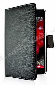 LG Optimus L7 2 Czdanl Yan Kapakl Siyah Deri Klf
