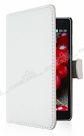 LG Optimus L7 2 Czdanl Yan Kapakl Beyaz Deri Klf