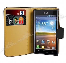 LG P700 Optimus L7 Siyah Yan Czdanl Klf