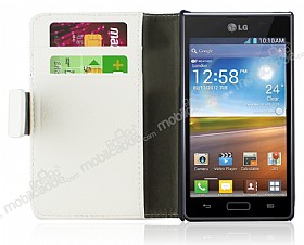 LG P700 Optimus L7 Standl Czdanl Beyaz Deri Klf