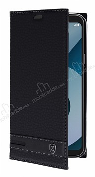 LG Q6 Gizli Mknatsl Yan Kapakl Siyah Deri Klf