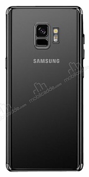 LIGKUS Samsung Galaxy S9 Siyah Kenarl effaf Silikon Klf