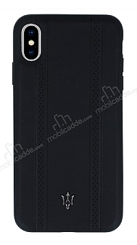 Maserati iPhone XS Max Deri Siyah Rubber Klf