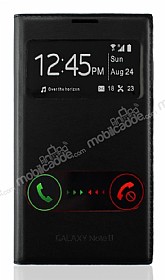 Momax Samsung N7100 Galaxy Note 2 Standl Pencereli Siyah Deri Klf