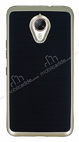 Motomo General Mobile GM 5 Plus Gold Kenarl Siyah Silikon Klf