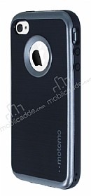 Motomo iPhone 4 / 4S Dark Silver Kenarl Siyah Silikon Klf