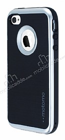 Motomo iPhone 4 / 4S Silver Kenarl Siyah Silikon Klf