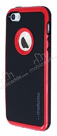 Motomo iPhone SE / 5 / 5S Krmz Kenarl Siyah Silikon Klf
