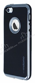 Motomo iPhone SE / 5 / 5S Dark Silver Kenarl Siyah Silikon Klf