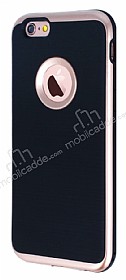 Motomo iPhone 6 / 6S Rose Gold Metalik Kenarl Siyah Silikon Klf