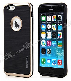 Motomo iPhone 6 Plus / 6S Plus Gold Kenarl Siyah Silikon Klf