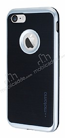 Motomo iPhone 7 Silver Kenarl Siyah Silikon Klf