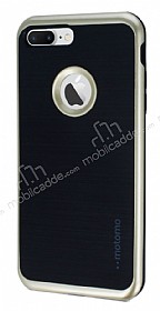 Motomo iPhone 7 Plus Gold Kenarl Siyah Silikon Klf