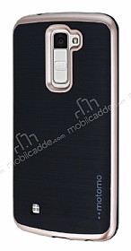 Motomo LG K10 Rose Gold Kenarl Siyah Silikon Klf