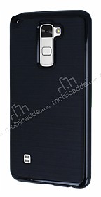 Motomo LG Stylus 2 / Stylus 2 Plus Siyah Kenarl Siyah Silikon Klf