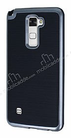 Motomo LG Stylus 2 / Stylus 2 Plus Dark Silver Kenarl Siyah Silikon Klf