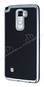 Motomo LG Stylus 2 / Stylus 2 Plus Silver Kenarl Siyah Silikon Klf