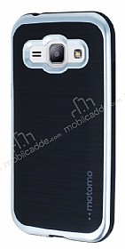 Motomo Samsung Galaxy J1 Silver Kenarl Siyah Silikon Klf