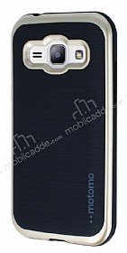 Motomo Samsung Galaxy J1 Gold Kenarl Siyah Silikon Klf