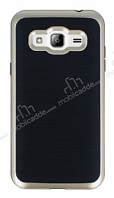 Motomo Samsung Galaxy J3 Gold Kenarl Siyah Silikon Klf