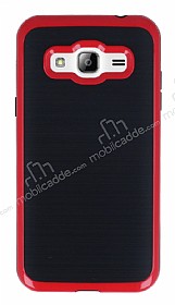 Motomo Samsung Galaxy J3 Krmz Kenarl Siyah Silikon Klf