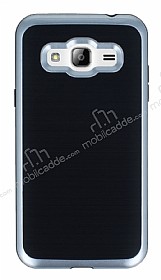 Motomo Samsung Galaxy J3 Silver Kenarl Siyah Silikon Klf