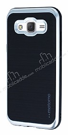 Motomo Samsung Galaxy J5 Silver Kenarl Siyah Silikon Klf