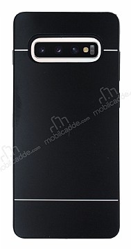 Motomo Samsung Galaxy S10 Plus Silikon Kenarl Siyah Metal Klf