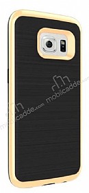 Motomo Samsung Galaxy S7 Edge Gold Kenarl Siyah Silikon Klf