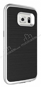 Motomo Samsung Galaxy S7 Edge Silver Kenarl Siyah Silikon Klf