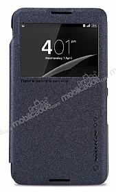 Nillkin Sony Xperia E4 Sparkle Pencereli nce Kapakl Siyah Deri Klf