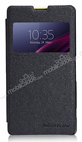 Nillkin Sony Xperia Z1 Compact Sparkle Pencereli nce Kapakl Siyah Deri Klf