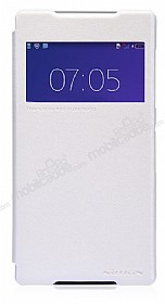 Nillkin Sony Xperia Z2 Sparkle Pencereli nce Kapakl Beyaz Deri Klf