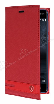 Nokia 5 Gizli Mknatsl Yan Kapakl Krmz Deri Klf