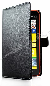 Nokia Lumia 1320 Czdanl Yan Kapakl Siyah Deri Klf