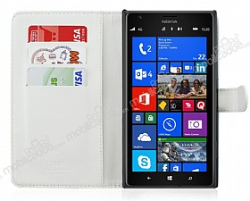 Nokia Lumia 1520 Czdanl Yan Kapakl Beyaz Deri Klf