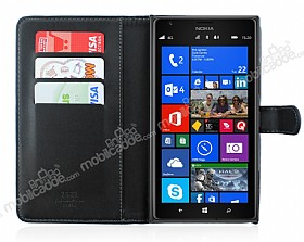 Nokia Lumia 1520 Czdanl Yan Kapakl Siyah Deri Klf