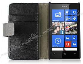 Nokia Lumia 520 / 525 Standl Czdanl Siyah Deri Klf