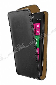 Nokia Lumia 520 / 525 Dik Kapakl Siyah Deri Klf
