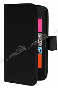 Nokia Lumia 530 Czdanl Yan Kapakl Siyah Deri Klf