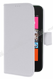 Nokia Lumia 530 Czdanl Yan Kapakl Beyaz Deri Klf