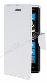 Nokia Lumia 830 Standl Czdanl Beyaz Deri Klf