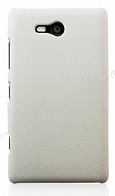 Nokia Lumia 820 Deri Desenli Beyaz Rubber Klf
