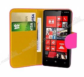 Nokia Lumia 820 Pembe Yan Czdanl Klf
